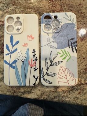 Floral Pattern Protective iPhone 15 pro Max Case - Cream & Blue, EACH